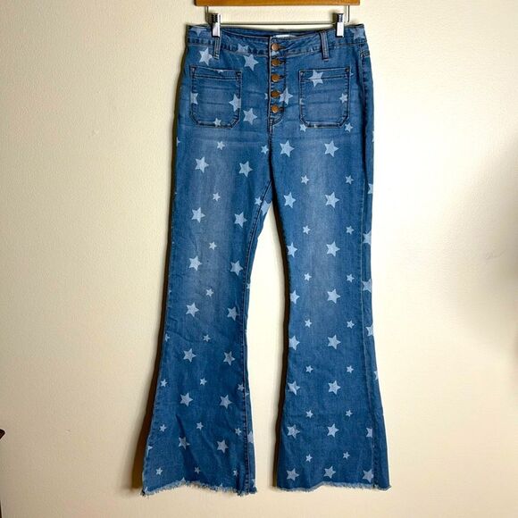 8th of La ladies star Button fly flare bell bottom denim jeans size 30 - Picture 1 of 11